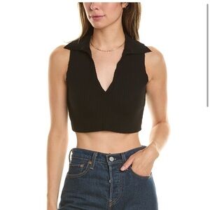 Cotton Citizen Ibiza Crop Polo Tank black collared sz Large NWT